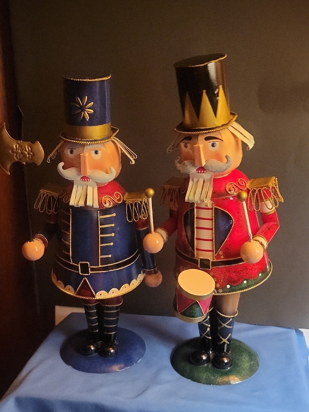 Vintage Metal Nutcracker Set Festive Red and Blue